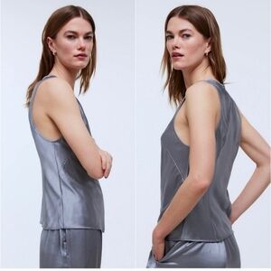 Madewell Cutaway Satin Vest Cutaway Sleeveless Button Front Dusk Grey Sz…